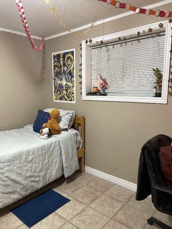 One quiet, cozy bedroom, lowest unit. 